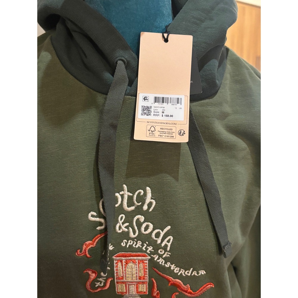 Scotch & Soda Mens Spirit of Amsterdam Embroidered Hoodie Green 182373 SP24 M - Picture 5 of 9